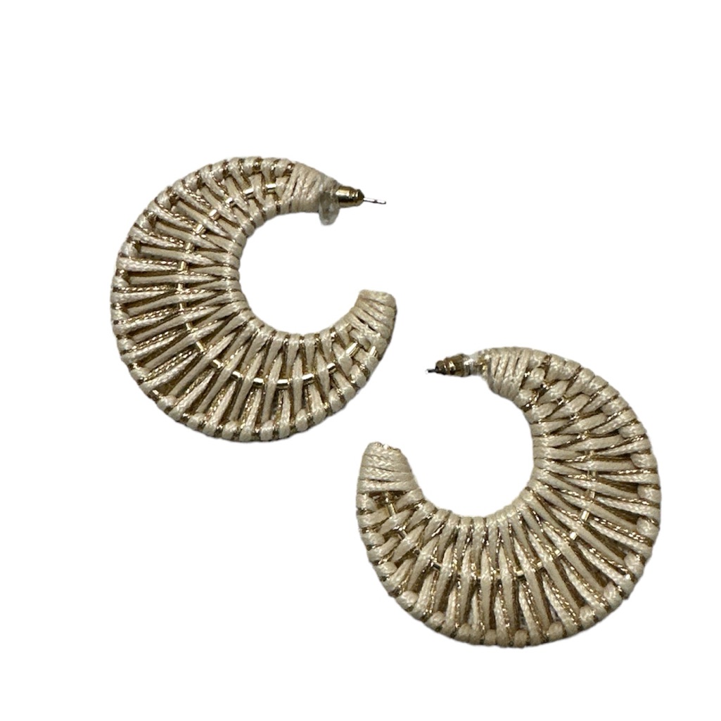 Pink Linen Handwoven Moon Hoop Earrings Boxed